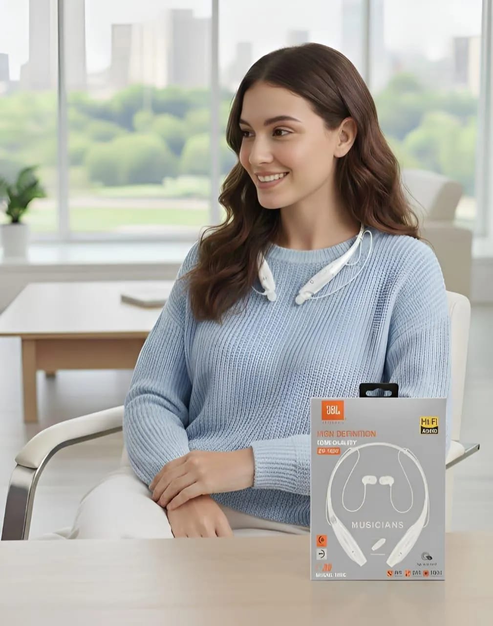 White Long-Lasting Battery With Fast Charge Wireless Neckband